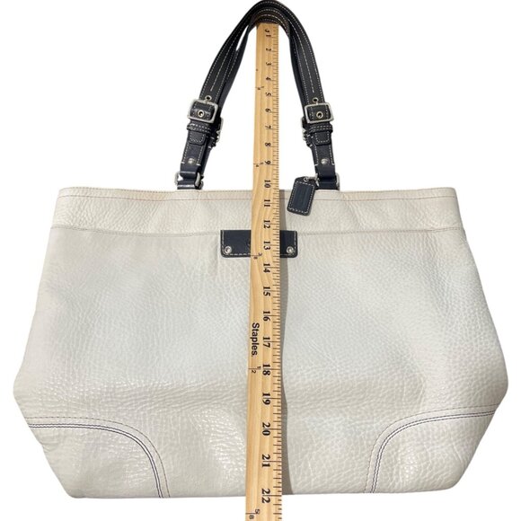 Coach Hamilton Tote Bag Pebble Leather Off-White With Black Handles - Picture 7 of 8